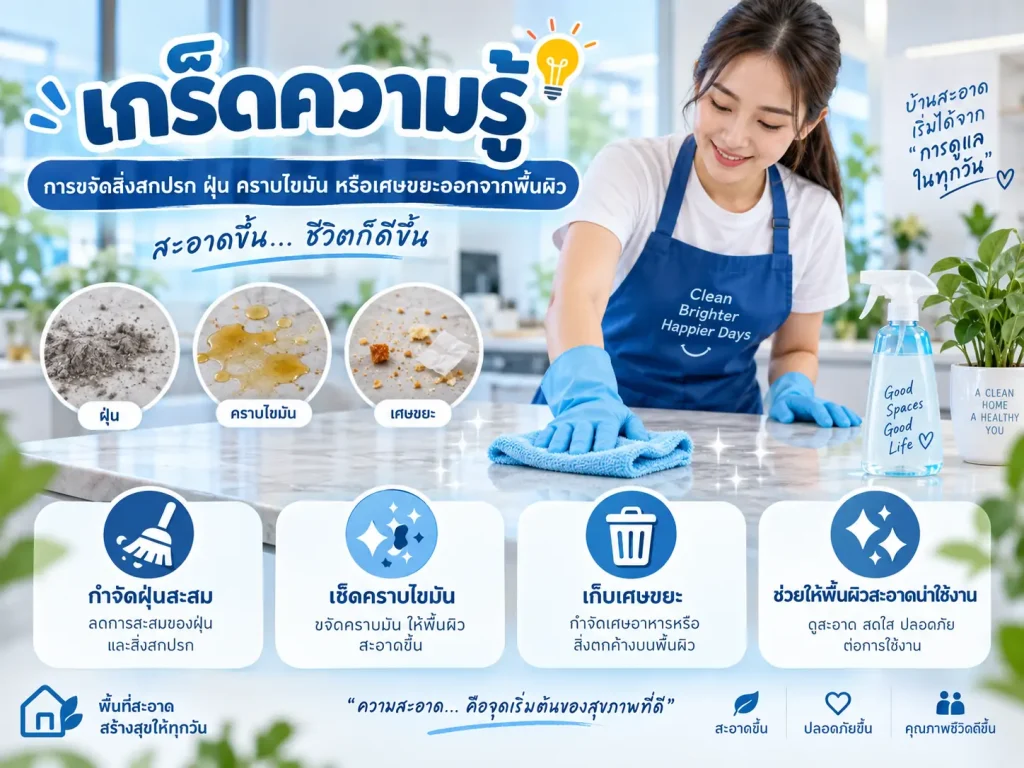 การขจัดสิ่งสกปรก ฝุ่น คราบไขมัน หรือเศษขยะออกจากพื้นผิว