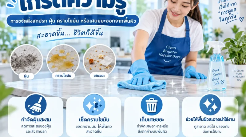 การขจัดสิ่งสกปรก ฝุ่น คราบไขมัน หรือเศษขยะออกจากพื้นผิว